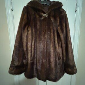 Faux Fur Hooded Swing Design Coat Size Large by Pamela McCoy